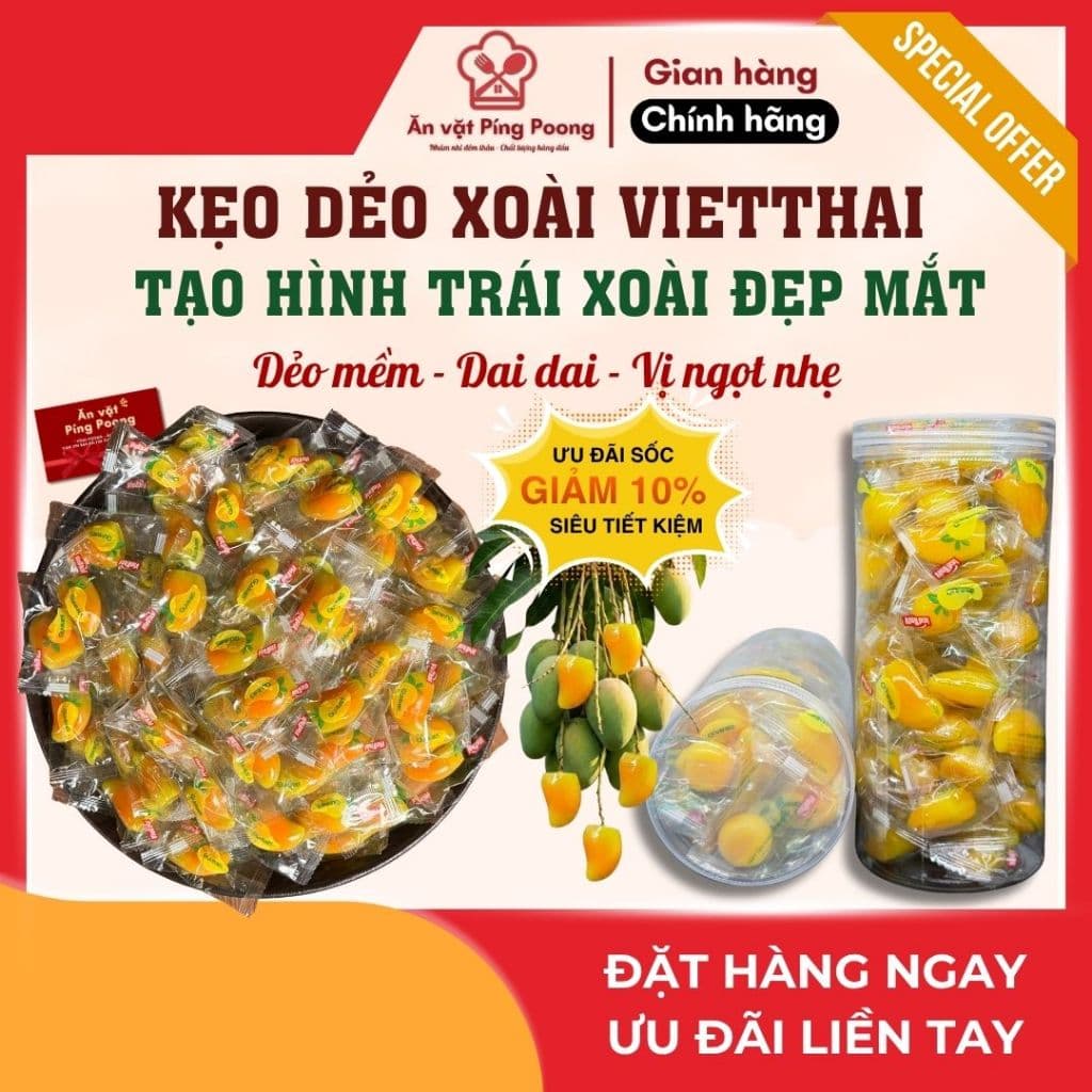 [500G] Kẹo Dẻo Xoài Vietthai, Kẹo Dẻo Cốt Trái Cây Bóc Vỏ, Kẹo Dẻo Trái Cây Tạo Hình Trái Xoài