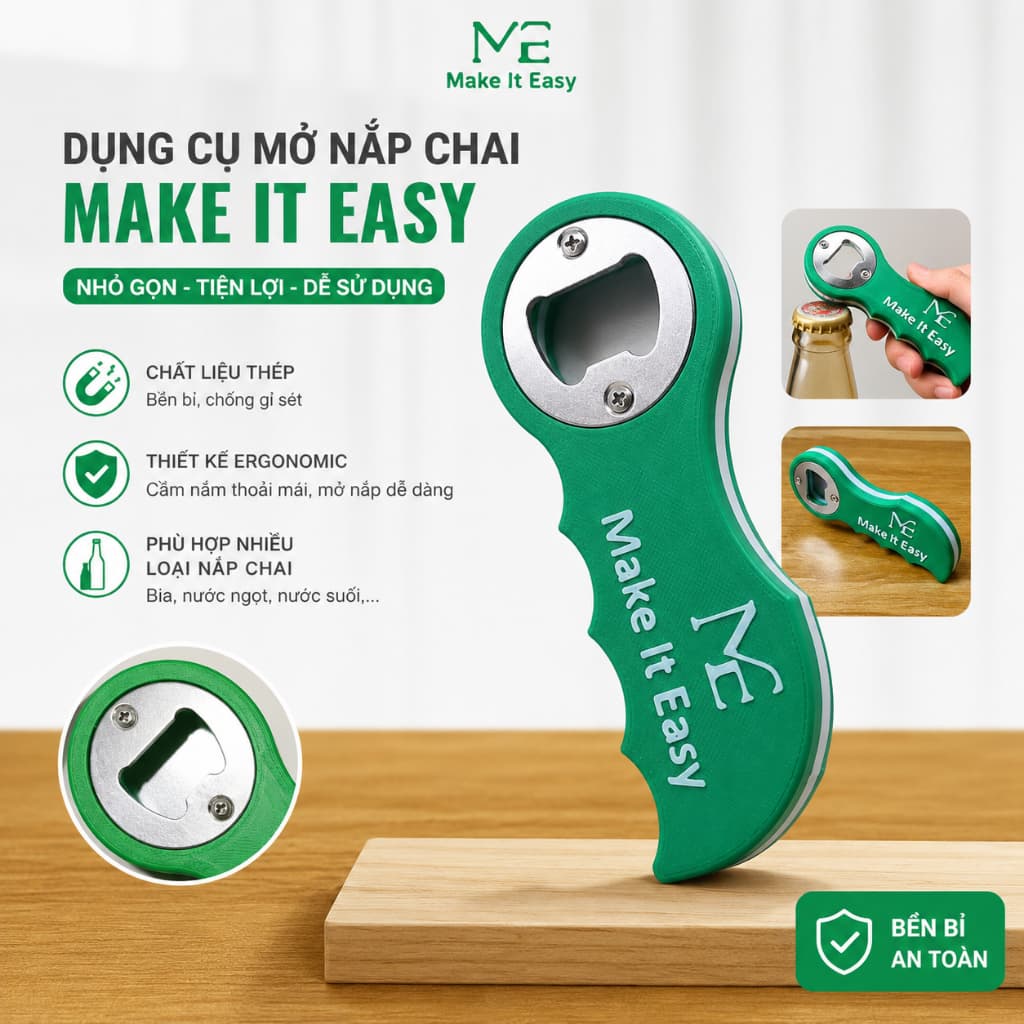 Dụng Cụ Mở Nắp Chai MakeItEasy In 3D Cao Cấp, Độc Đáo, Bền Đẹp, Nhỏ Gọn 12x5cm