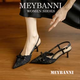 Giày Cao Gót Mũi Nhọn MEYBANNI Phối Ren Nơ Họa Tiết Thêu Sang Trọng - D288 4