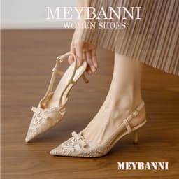 Giày Cao Gót Mũi Nhọn MEYBANNI Phối Ren Nơ Họa Tiết Thêu Sang Trọng - D288 1