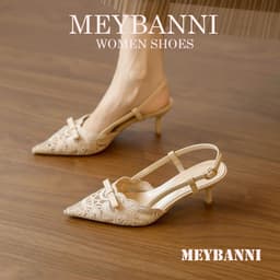Giày Cao Gót Mũi Nhọn MEYBANNI Phối Ren Nơ Họa Tiết Thêu Sang Trọng - D288 5