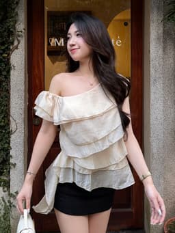 Áo Babydoll Kiểu Nữ Trễ Hở Vai Mặc 2 Kiểu Bèo Nhún Xếp Tầng Đi Biển Muà Hè Kimee - KA877 7