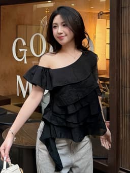 Áo Babydoll Kiểu Nữ Trễ Hở Vai Mặc 2 Kiểu Bèo Nhún Xếp Tầng Đi Biển Muà Hè Kimee - KA877 9