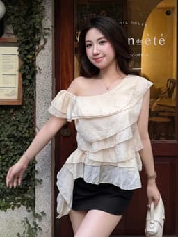 Áo Babydoll Kiểu Nữ Trễ Hở Vai Mặc 2 Kiểu Bèo Nhún Xếp Tầng Đi Biển Muà Hè Kimee - KA877 8