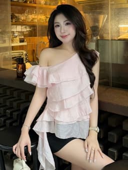 Áo Babydoll Kiểu Nữ Trễ Hở Vai Mặc 2 Kiểu Bèo Nhún Xếp Tầng Đi Biển Muà Hè Kimee - KA877 4