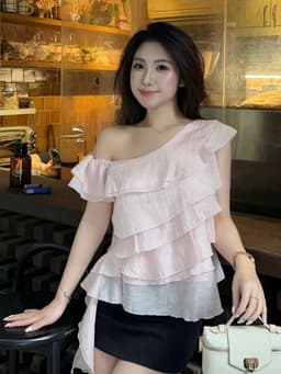 Áo Babydoll Kiểu Nữ Trễ Hở Vai Mặc 2 Kiểu Bèo Nhún Xếp Tầng Đi Biển Muà Hè Kimee - KA877 3