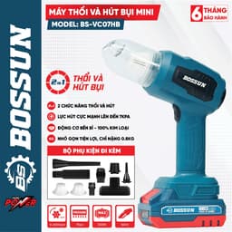 Máy hút thổi bụi dùng pin mini BS BOSSUN BS-VC07HB, Lực 7kpa, Vừa thổi vừa hút, Đi kèm 3 lõi lọc 1