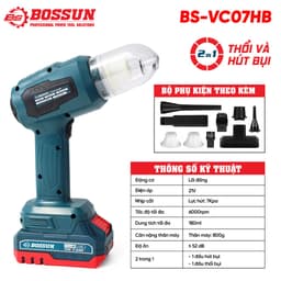 Máy hút thổi bụi dùng pin mini BS BOSSUN BS-VC07HB, Lực 7kpa, Vừa thổi vừa hút, Đi kèm 3 lõi lọc 4