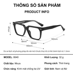 Kính râm mát thời trang nam nữ NARO EYEWEAR dáng vuông cổ điển chống tia UV bảo vệ mắt lái xe 8640 9