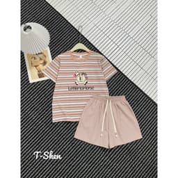 Bộ Đồ Thun Nữ Áo Cộc Tay Quần Short Họa Tiết Kẻ Sọc Chữ Letter – Bộ Đồ Nữ Dễ Thương Mặc Nhà Đi Chơi 6