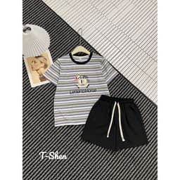 Bộ Đồ Thun Nữ Áo Cộc Tay Quần Short Họa Tiết Kẻ Sọc Chữ Letter – Bộ Đồ Nữ Dễ Thương Mặc Nhà Đi Chơi 8