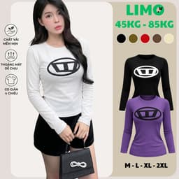 Áo Thun Nữ Tay Dài Bigsize 45-85kg Ôm Body Co Giãn Áo Cổ Tròn In Logo Dáng Đẹp LIMO MS005 1