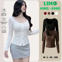 [Có Bigsize 45-85kg] Áo Thun Nữ Tay Dài Cổ Yếm Ren Thun Gân Co Giãn Mềm Mịn Form Đẹp LIMO MS292 1