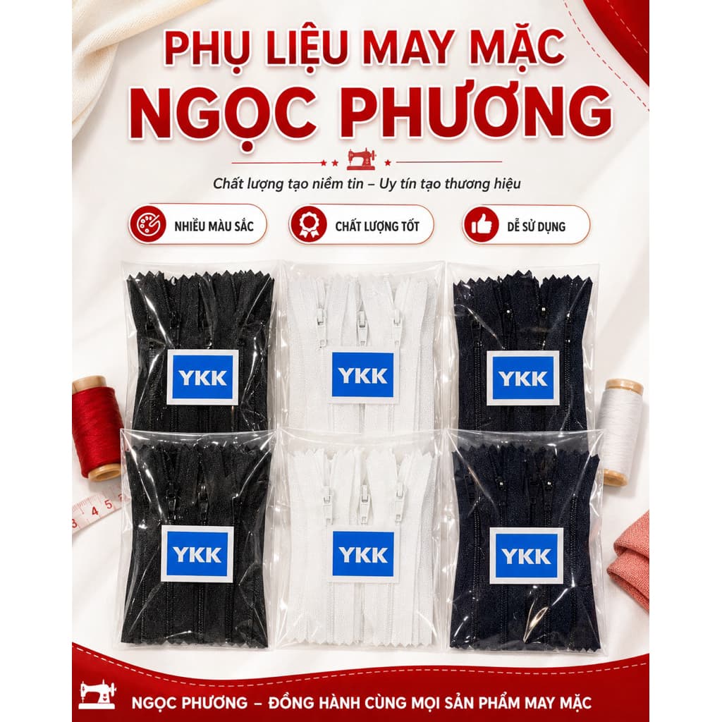 Dây kéo YKK quần tây loại tốt hàng nhật bản (1 lố 12 sợi)