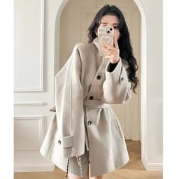 [Hàng QC] Áo Khoác Dạ Nữ Tay Dài Dáng Lửng Kèm Đai Form Rộng Cổ Cao Phong Cách Hàn Quốc Sang Chảnh 2