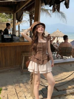 Set váy ngắn, Set thiết kế chất Tuyết Mưa áo cổ vuông chấm bi full phối chân váy dáng mini có lót 7