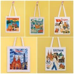 Túi tote có khóa – Túi vải Việt Nam khóa in hình thắng cảnh, món ăn, Áo Dài – Quà lưu niệm Việt Nam kích thước 35x40cm 1