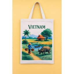 Túi tote có khóa – Túi vải Việt Nam khóa in hình thắng cảnh, món ăn, Áo Dài – Quà lưu niệm Việt Nam kích thước 35x40cm 8