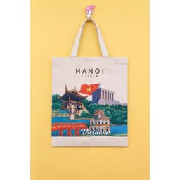 Túi tote có khóa – Túi vải Việt Nam khóa in hình thắng cảnh, món ăn, Áo Dài – Quà lưu niệm Việt Nam kích thước 35x40cm 3