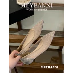 [Chân Gầy - Lùi 1 Size] Giày Búp Bê Mũi Nhọn MEYBANNI Đế Bệt Lưới Đính Đá Ngũ Sắc Siêu Sang Chảnh - C107 2