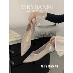 [Chân Gầy - Lùi 1 Size] Giày Búp Bê Mũi Nhọn MEYBANNI Đế Bệt Lưới Đính Đá Ngũ Sắc Siêu Sang Chảnh - C107 1