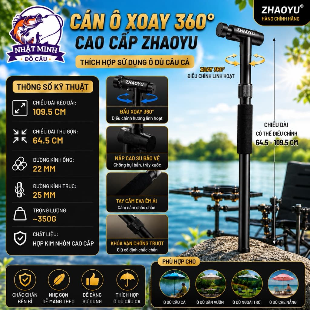 Cán ô xoay 360 độ , thân kim loại cứng cáp dài 1M