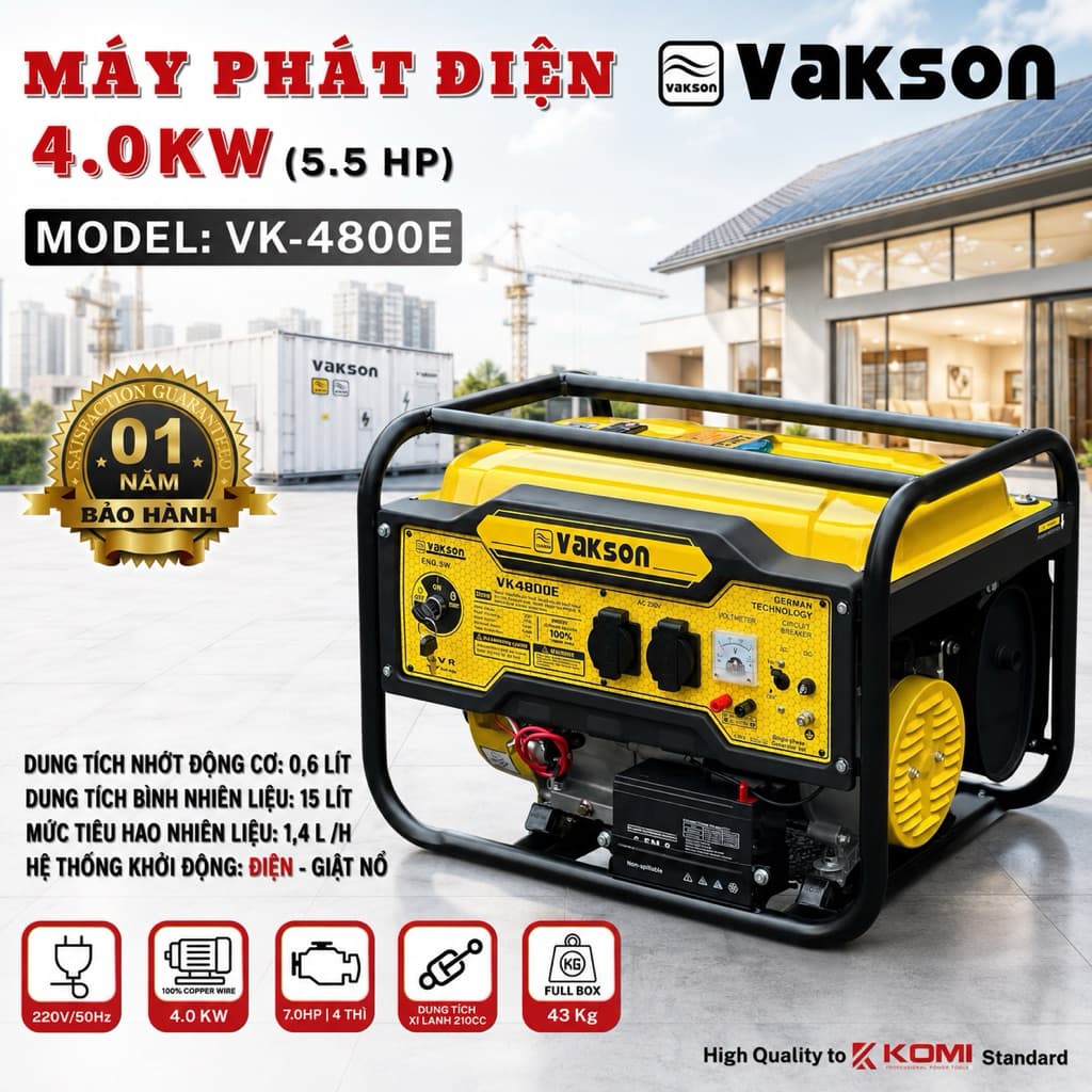 Máy Phát Điện Gia Đình VAKSON 220V – Máy Phát Điện Chạy Xăng 3.0kW/4.0kW Tiết Kiệm Nhiên Liệu-Có Đề