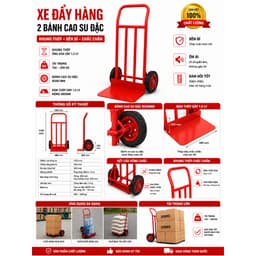 Xe đẩy hàng 2 bánh cao su đặc  (4 nan dọc ) dùng đẩy chở hàng hóa tải trọng 250kg , tiện lợi sử dụng trong mọi công việc 1