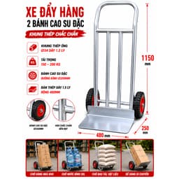 Xe đẩy hàng 2 bánh cao su đặc  (4 nan dọc ) dùng đẩy chở hàng hóa tải trọng 250kg , tiện lợi sử dụng trong mọi công việc 3