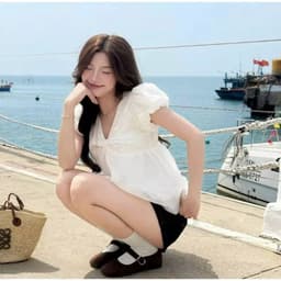 Áo babydoll thô boi phối tơ cổ V dáng bí phồng phong cách trẻ trung tiểu thư sang trọng MS158 4