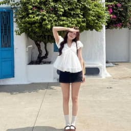 Áo babydoll thô boi phối tơ cổ V dáng bí phồng phong cách trẻ trung tiểu thư sang trọng MS158 7