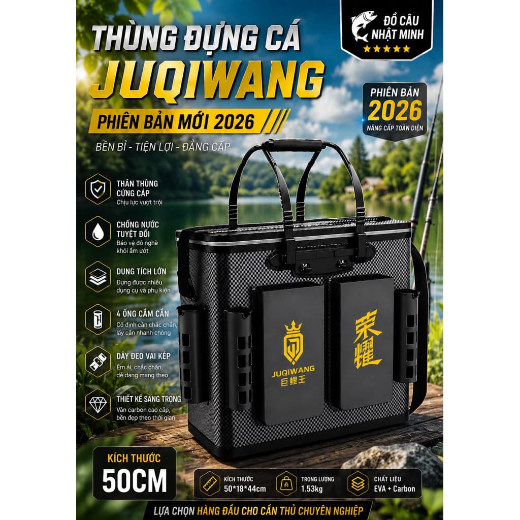 THÙNG ĐỰNG CÁ JUQIWANG, DÂY ĐEO VAI KÉP PHIÊN BẢN MỚI 2026