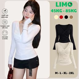 Áo Thun Nữ Tay Dài Nữ Big Size Thiết Kế Kiểu Xoắn Ngực LIMO Áo Thun Chất Thun Tăm Mềm Mịn MS085TD 1