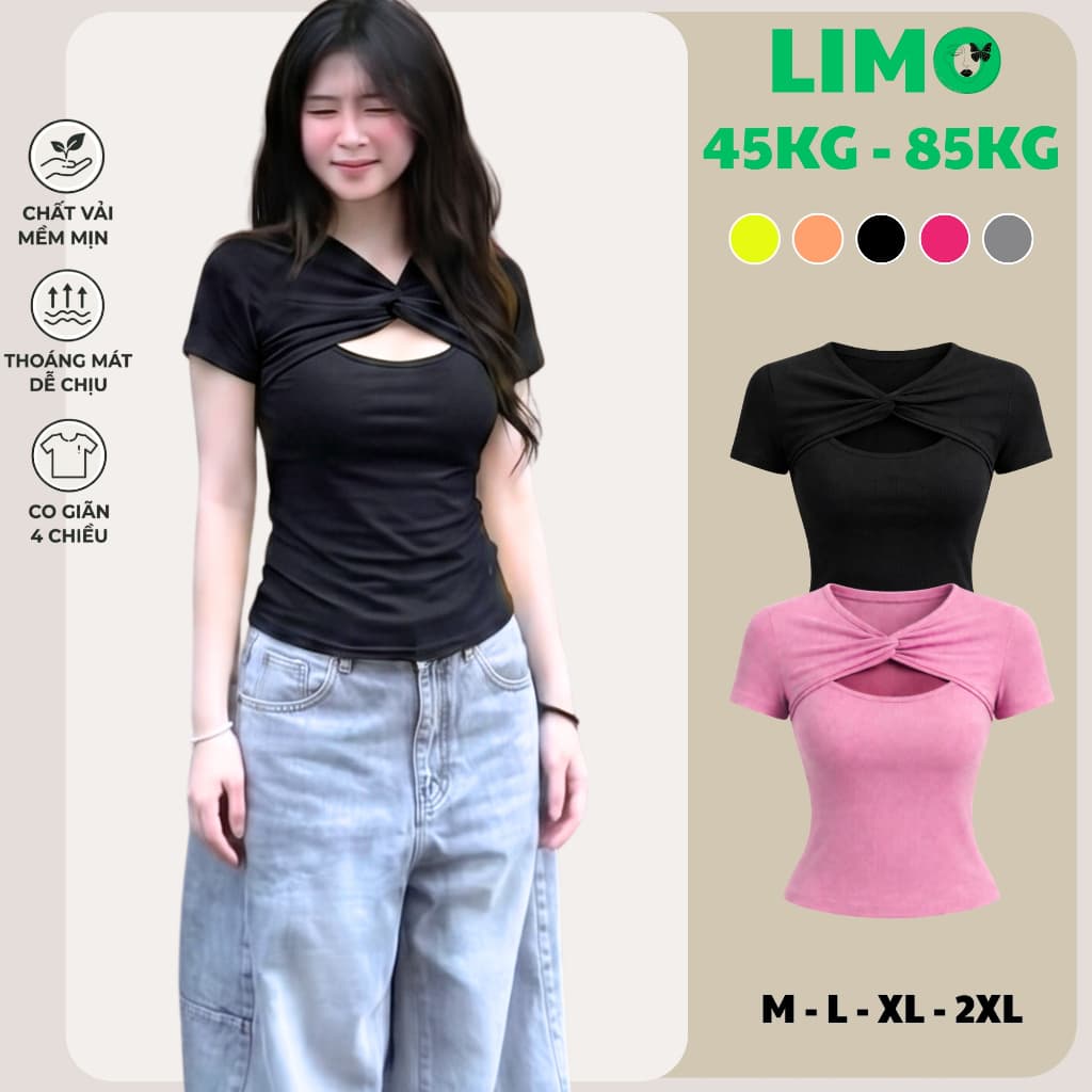 Áo Thun Nữ Bigsize Nhũ Tay Ngắn Xoắn Áo Thun Thiết Kế Kiểu Dễ Thương Mặc Hè LIMO MS198