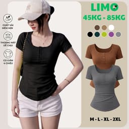 Áo Thun Nữ Tay Ngắn Cổ Vuông Có Nút  Bigsize LiMo Áo Kiểu Nữ Mặc Hè Thoài Mái Đẹp Dễ Thương MS201 1