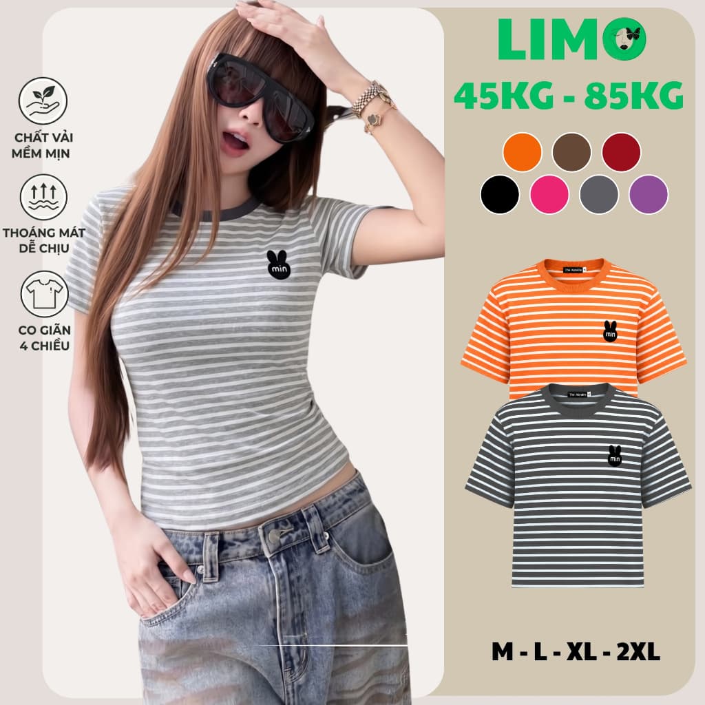 Áo Thun Nữ Sọc Ngắn Tay Cotton Co Giãn Big Size 45-85kg Ôm Body Tôn Dáng LIMO MS285