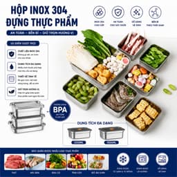 Combo 5/10 Hộp Đựng Thực Phẩm Inox 304 Cao Cấp, Nắp Hút Chân Không Kín Mùi, Chống Tràn 1200ML/1500ML 4