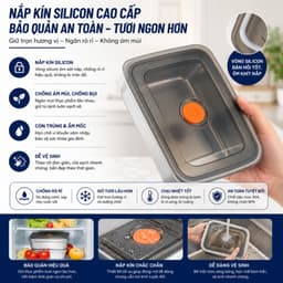 Combo 5/10 Hộp Đựng Thực Phẩm Inox 304 Cao Cấp, Nắp Hút Chân Không Kín Mùi, Chống Tràn 1200ML/1500ML 9