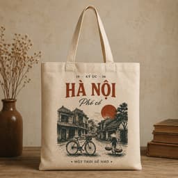 Túi tote có khóa VIỆT NAM túi vải canvas hình kỉ niệm Hà Nội - Sài Gòn - Hội An đeo vai kích thước 35x40cm tota0317 4