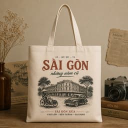 Túi tote có khóa VIỆT NAM túi vải canvas hình kỉ niệm Hà Nội - Sài Gòn - Hội An đeo vai kích thước 35x40cm tota0317 2
