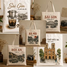 Túi tote có khóa VIỆT NAM túi vải canvas hình kỉ niệm Hà Nội - Sài Gòn - Hội An đeo vai kích thước 35x40cm tota0317 1