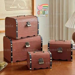 Hộp đựng đồ có khóa rương gỗ 4 size phong cách cổ trang phụ kiện trang trí chụp ảnh 1