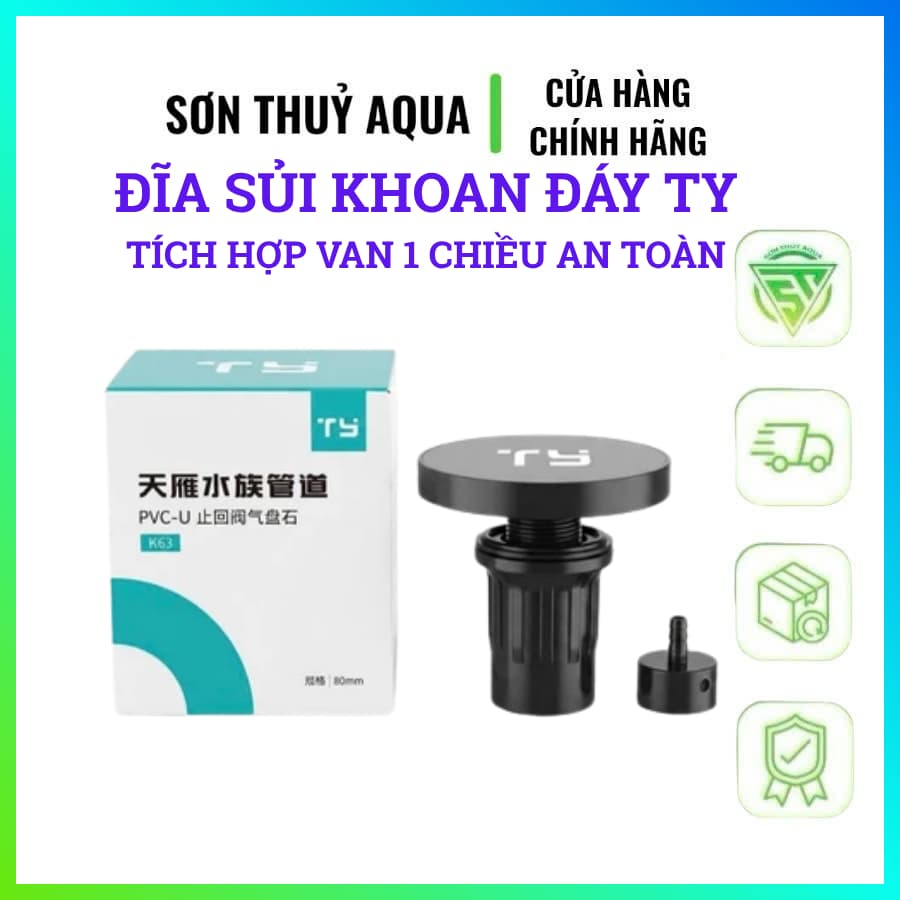 Đĩa sủi khoan đáy bể cá TY - Tích hợp van 1 chiều an toàn, tiện lợi, giải quyết dây dợ lằng nhằng