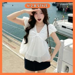 Áo Babydoll Tay Bồng Cổ Tim Dáng Bí Ngô Phong Cách Hàn Quốc Xinh Xắn NB158 1