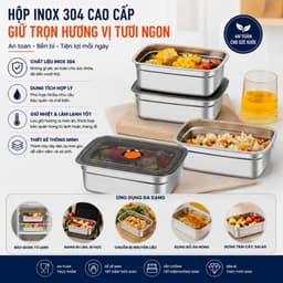 Combo 5/10 Hộp Đựng Thực Phẩm Inox 304 Cao Cấp, Nắp Hút Chân Không Kín Mùi, Chống Tràn 1200ML/1500ML 7