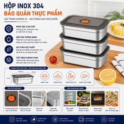 Combo 5/10 Hộp Đựng Thực Phẩm Inox 304 Cao Cấp, Nắp Hút Chân Không Kín Mùi, Chống Tràn 1200ML/1500ML 8