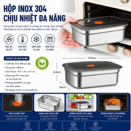 Combo 5/10 Hộp Đựng Thực Phẩm Inox 304 Cao Cấp, Nắp Hút Chân Không Kín Mùi, Chống Tràn 1200ML/1500ML 3