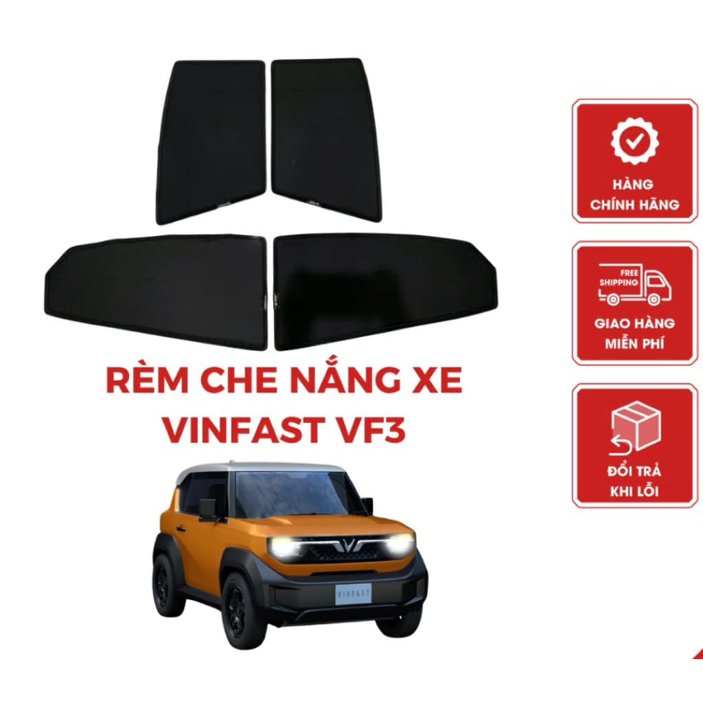 Rèm che nắng VinFast VF3 nam châm - Bộ rèm chắn nắng kính hông xe VF3 thiết kế theo form chuẩn