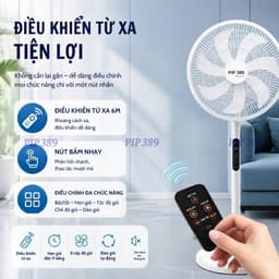 Quạt Cây Đứng Điện Tử 7 Cánh PIP 389, Quạt Điện Tử 8 Chế Độ Hẹn Giờ Thông Minh, Điều Khiển Từ Xa 3