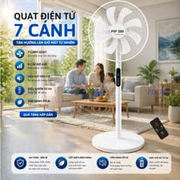 Quạt Cây Đứng Điện Tử 7 Cánh PIP 389, Quạt Điện Tử 8 Chế Độ Hẹn Giờ Thông Minh, Điều Khiển Từ Xa 1